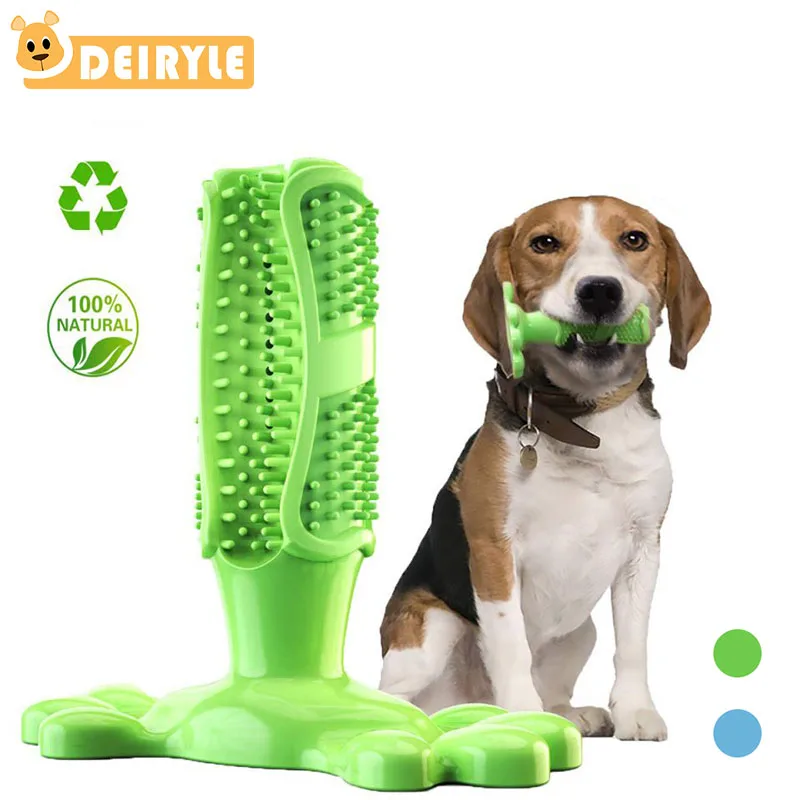 

Dog Toothbrush Puppy Dental Care Brushing Stick Doggy Teeth Cleaning Massager Natural Rubber Bite Resistant Chew Toys for Pets