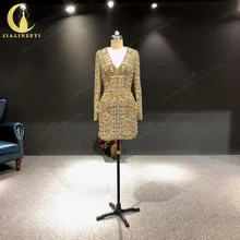 JIALINZEYI настоящая сексуальная с длинным рукавом Роскошная кристальная Elie saab бусины длиной до колена горячая распродажа Формальные платья для выпускного вечера