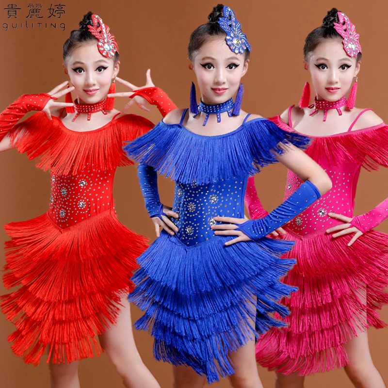 8pcs New Arrival Children's Latin Dance Costumes Girls Rumba Dancing