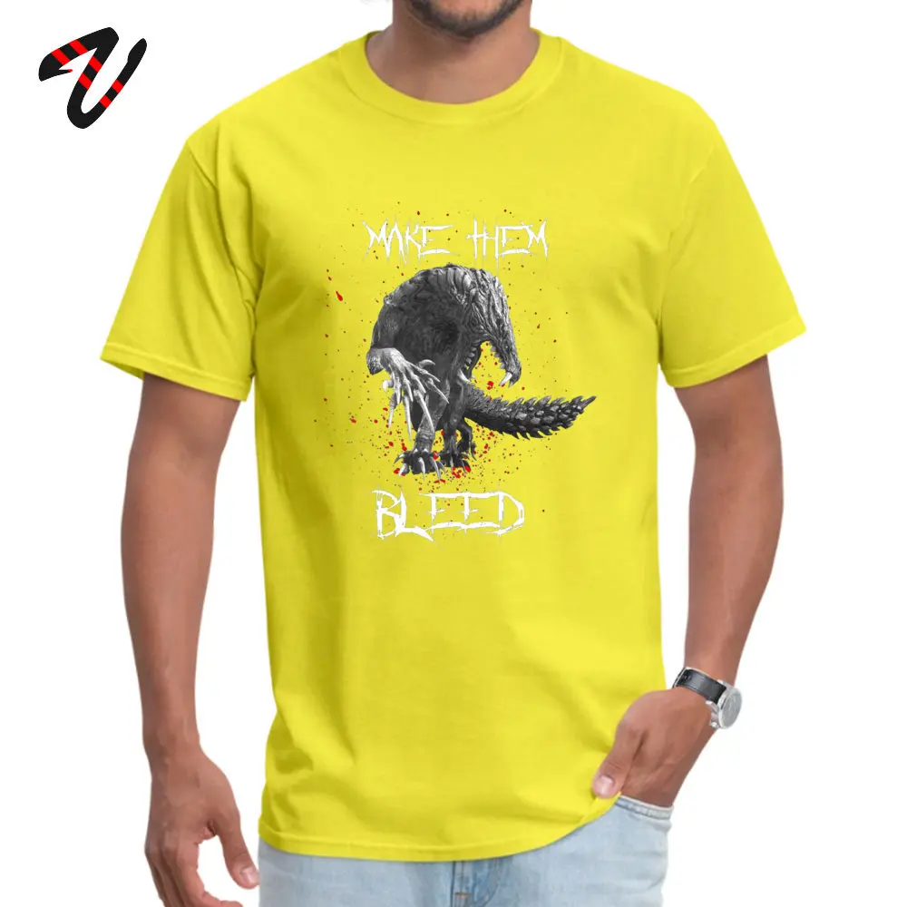 Round Neck Funny 100% Cotton Adult Top T-shirts Slim Fit Short Sleeve Tops Tees Designer Casual T Shirt Wholesale Make Them Bleed Monster Hunter World 29682 yellow
