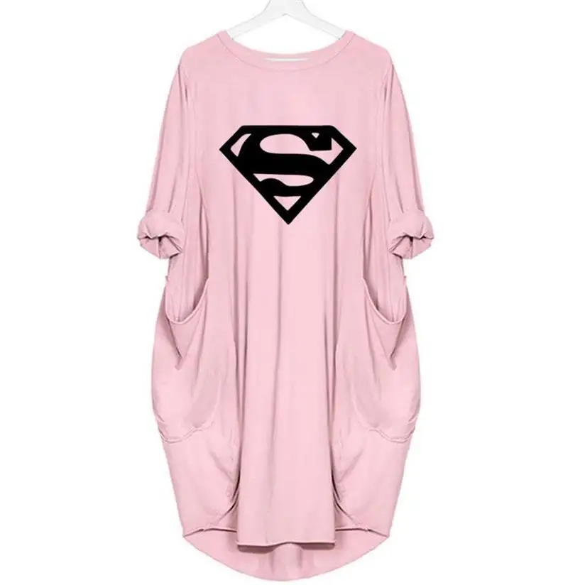 Платье с принтом «Супермен» и карманами; пляжное платье макси; женская одежда; Boho; Украина - Цвет: Pink