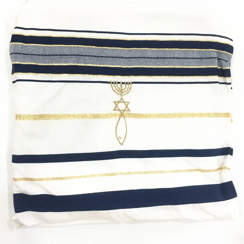 Messianic Tallit Prayer Shawl Talit Blue And Gold With Talis Bag Israel Tallit head scarf men Scarves