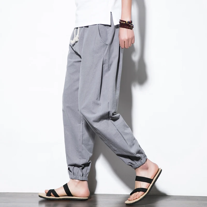 Men Pants Cotton Linen breathable Casual Loose pencil pants Harem Joggers Sweatpants Chinese Kungfu Mens pant