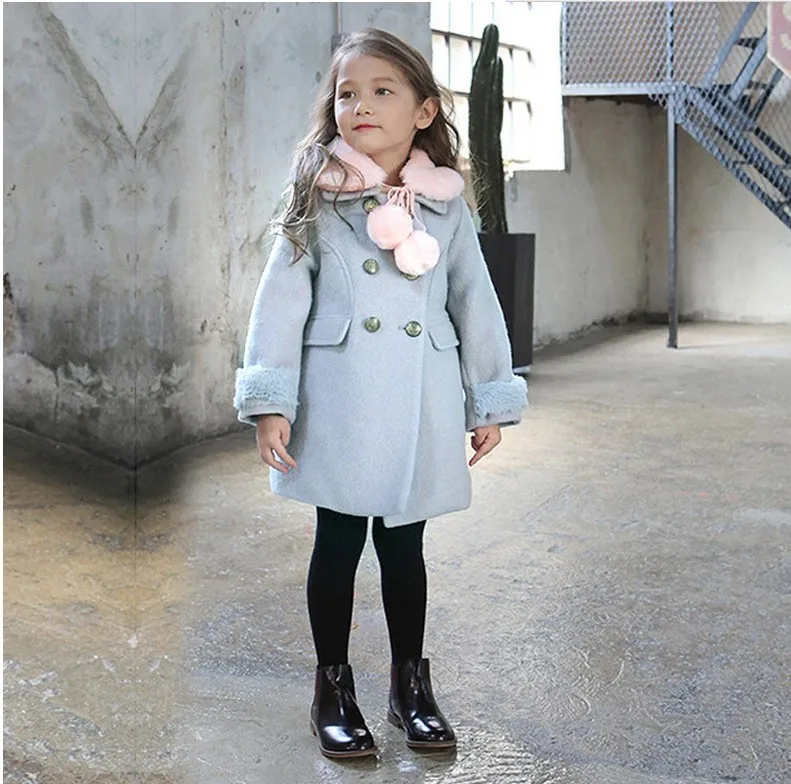 Новая осень/зима детская одежда верхняя одежда для Куртки для девочек Тренч и парки прекрасный и сладкий пальто шерсть и смеси