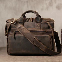 Crazy horse Oil Leather Men Briefcases Computer Bags Handmade Cowhide Leather Briefcase 14