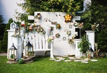 Laeacco Yard Wooden Bench Board Flowers Lamp Wedding Photography Backgrounds Customized Photographic Backdrops For Photo Studio Laeacco Yard Wooden Bench Board Flowers Lamp Wedding Photography Backgrounds Customized Photographic Backdrops For Photo Studio