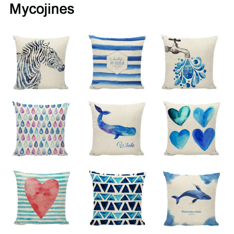 

Blue Sea Whale Cushion Cover Nautical Ocean Throw Pillow Case Boat Sofa Cushion Without Filling Square Outdoor Chairs Decorative