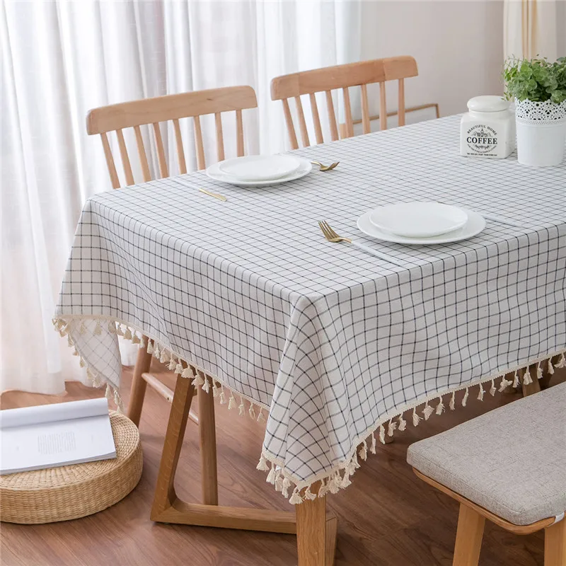 

Cotton Linen Plaid Embroidered Fringe Tablecloth Europe Able Cloth Rectangular,home Decoration Tablecover Manteles De Mesa
