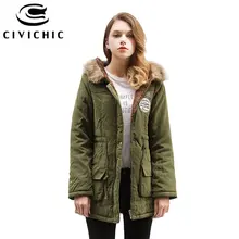 CIVICHIC/Лидер продаж; модная женская зимняя парка с меховым воротником; куртка с капюшоном; тонкое флисовое пальто; винтажная Военная верхняя одежда; 16 цветов; DC10