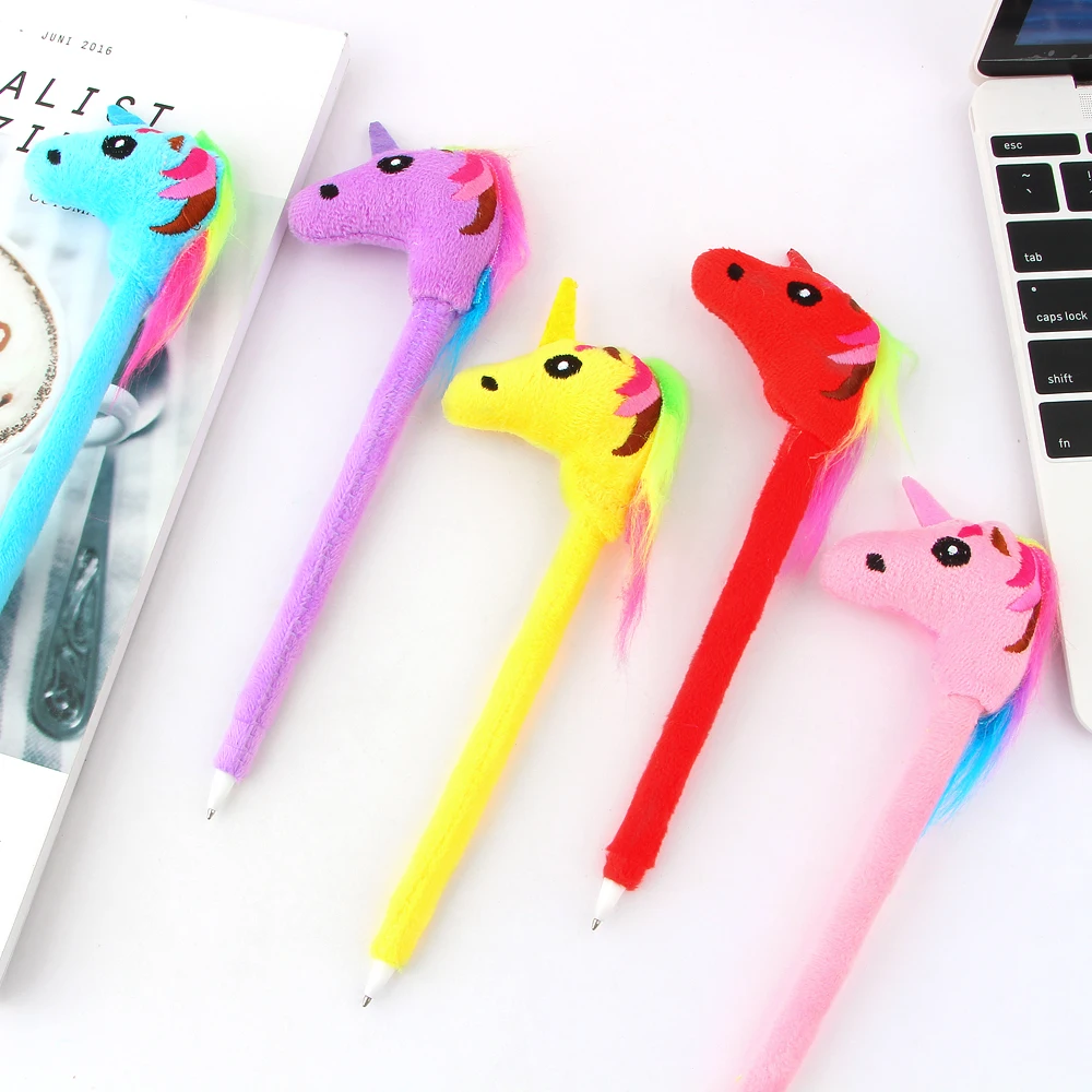 3Pcs/lot Cute 0.5mm Unicorn Plush Gel Pen Kawaii Colorful Plush Pen