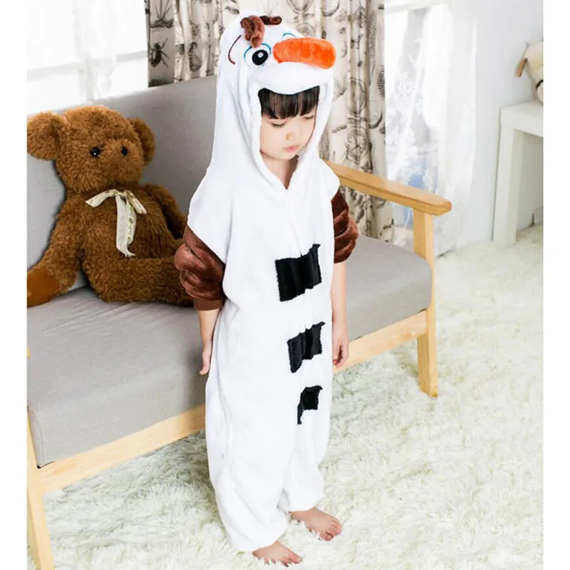 

Flannel Soft Snowman Kigurumi Pajama for Kid Boy Girl Winter Warm Jumpsuit Anime Olaf Costume Onesie Cosplay