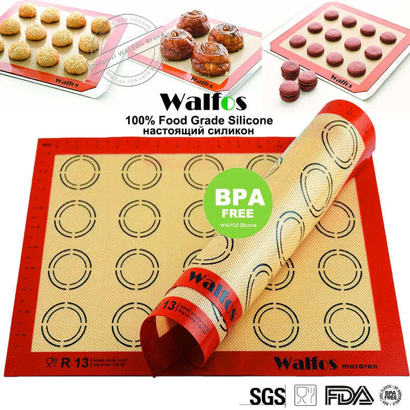 WALFOS Non-Stick Silicone Baking Mat Pad Sheet Baking pastry tools Rolling Dough Mat Large Size for Cake Cookie Macaron