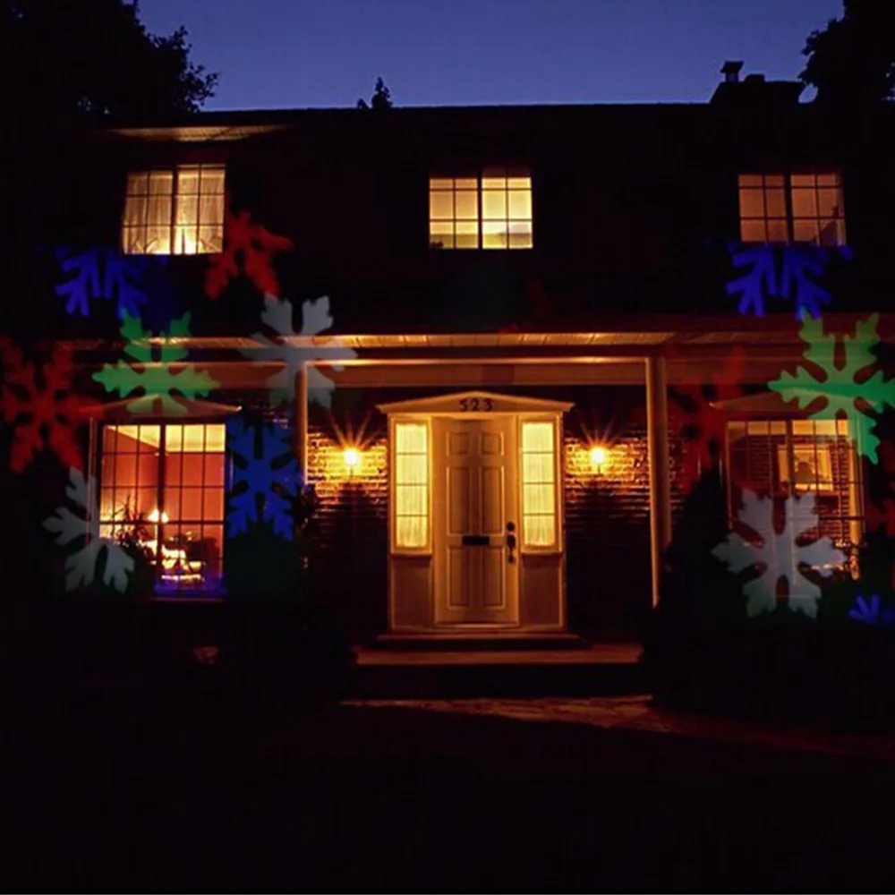 Goedkoop Auto Moving Kleurrijke Sneeuwvlokken Kerst Vakantie Lichten Outdoor Waterdichte Projectie Sneeuw Lichten 110 V 220 V Tuin Huis Deco