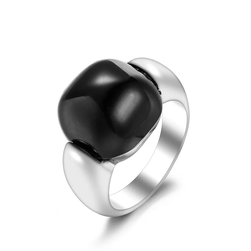 

2019 New Arrival Black/White/Pink 3Colors Stone Rings For Women Silver Jewelry Nickel Free Ladies Finger Ring Daughter's Present