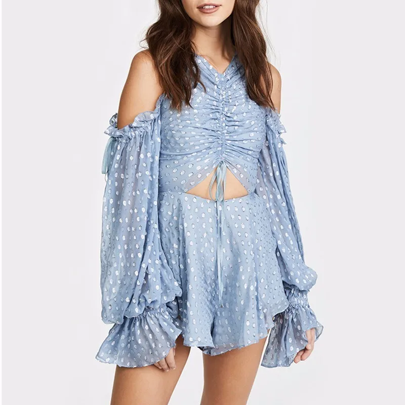 Женский шифоновый комбинезон TWOTWINSTYLE летний короткий топ с открытыми плечами