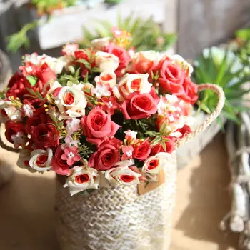

2018 Cheap Bridesmaid Wedding Flowers Bridal Bouquets Artificial Red Rose Bouquet de mariage High Quality 30 pcs