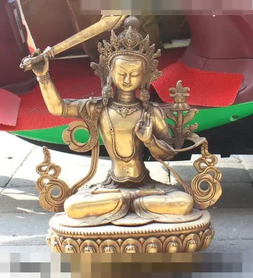 

S01143 Tibet Buddhis Religion spirituality Bronze Gild Manjushri Kwan-Yin Buddha Statue (B0328)