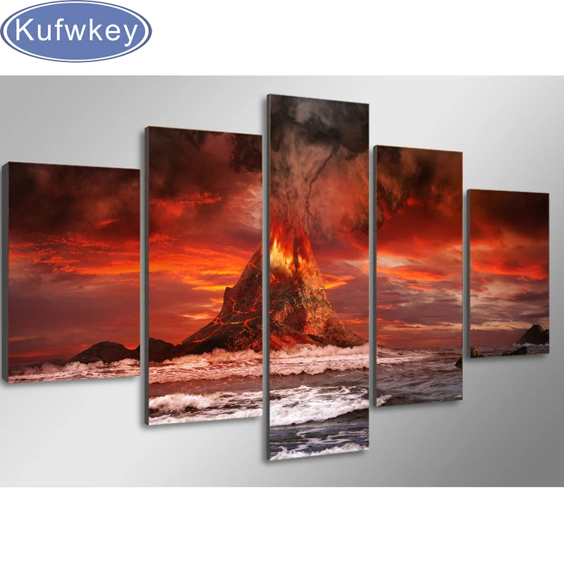 

DIY 5pcs/set,5d Diamond Painting"volcano Nature picture"full diamond Embroidery,3d Cross Stitch for living room decoration art