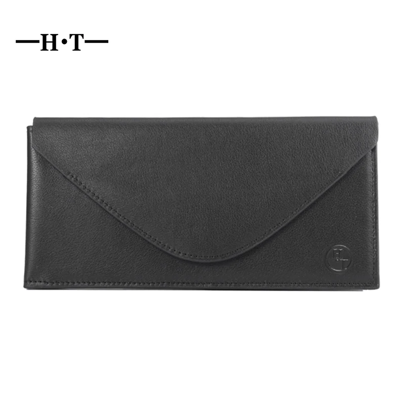 

HT Vintage Long Clutch Men Long Purse Male Solid Wallet Genuine Leather Purse Clutch With Business Card Holder Black Slim Wallet