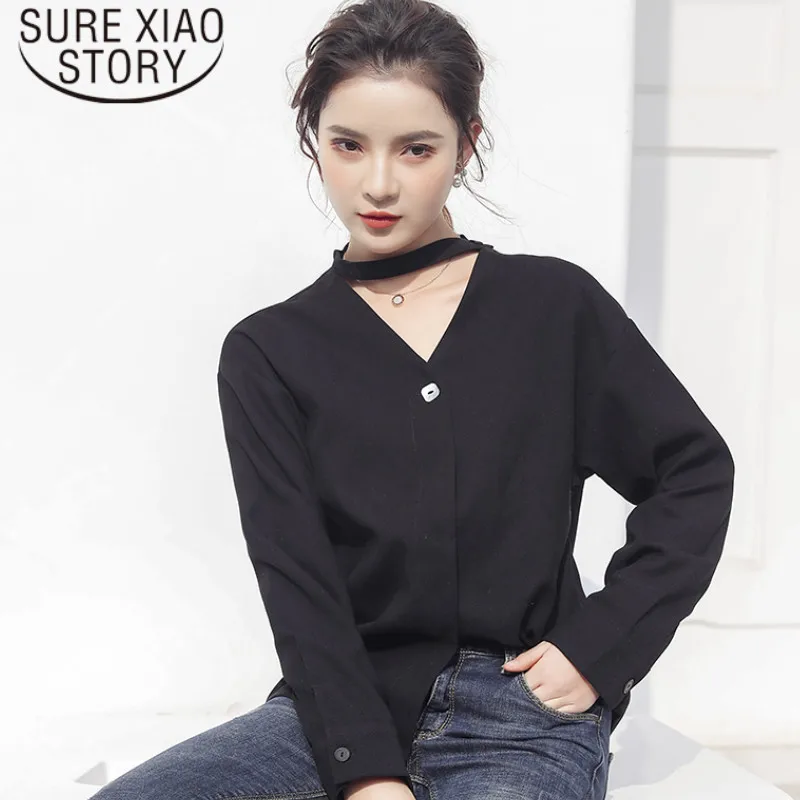 Blusas mujer de moda 2021 harajuku женские топы и блузки на пуговицах с лямкой шее для женщин