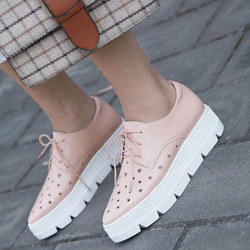 Plataforma Mujer Las hacia Fuera Cuatro Pink Cuero Mujeres La Temporada Encaje De Zapato Hueco Alpargatas Deporte Zapatillas white Genuino Pisos Casuales T1n41S