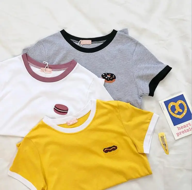 

Summer new hit color embroidered round neck short-sleeved T-shirt