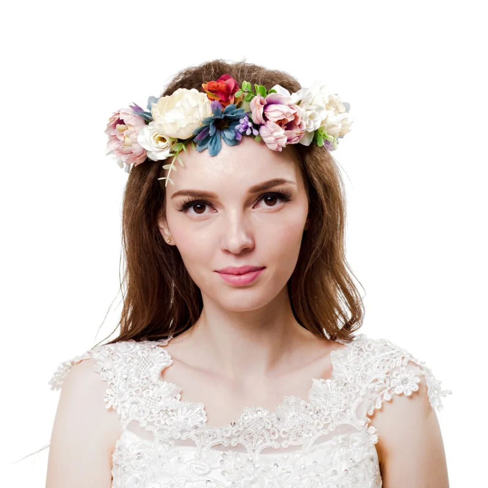 Женская Цветочная корона, цветочная гирлянда, головной убор для свадебных фестивалей, цветочный венок, головной убор для девочек, цветочная гирлянда, головной убор