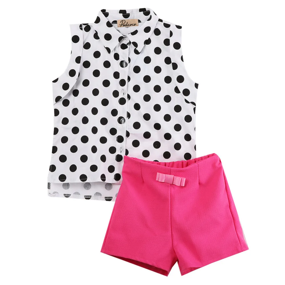 Комплект детской одежды для девочек, детская футболка без рукавов в горошек Топы+ розовые штаны, шорты комплекты из 2 предметов