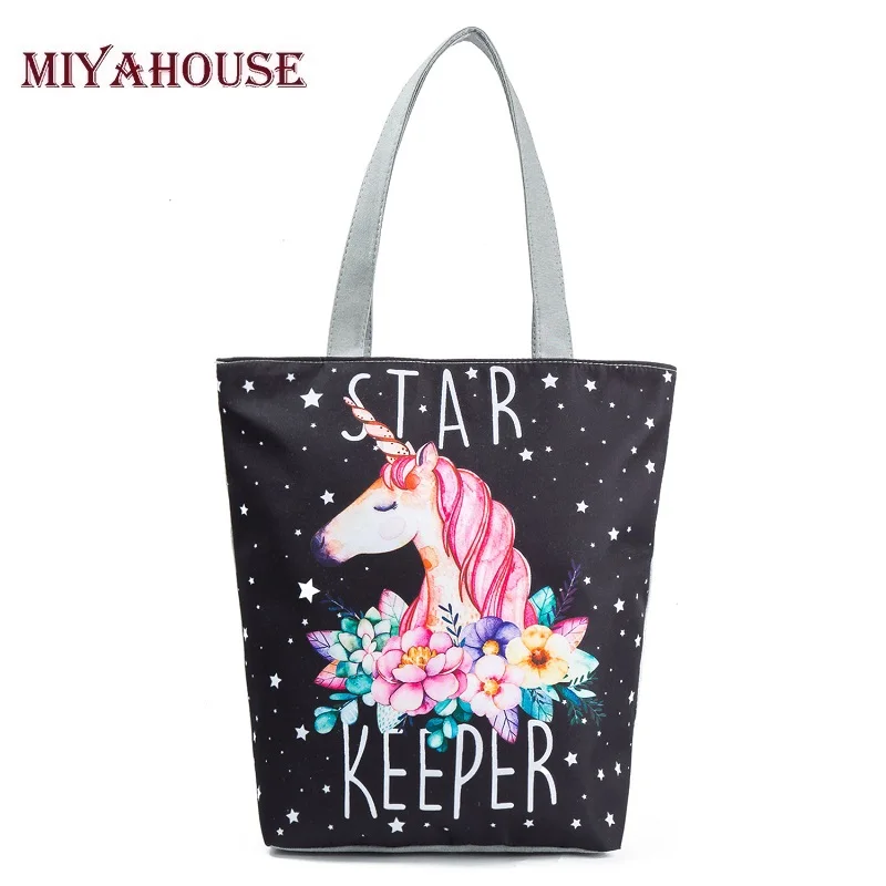 

Miyahouse Unicorn Printed Shoulder Bag Female Summer Beach Bag Casual Canvas Tote Handbag Women Cartoon Shopping Bag Lady