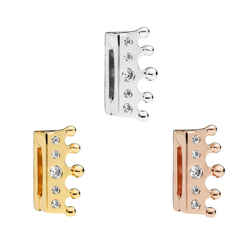 

PANDULASO Gold Silver Reflxions Crown Clip Charm With CZ Stone Fits Reflexions Bracelets Original Gold Silver Beads DIY Jewelry.