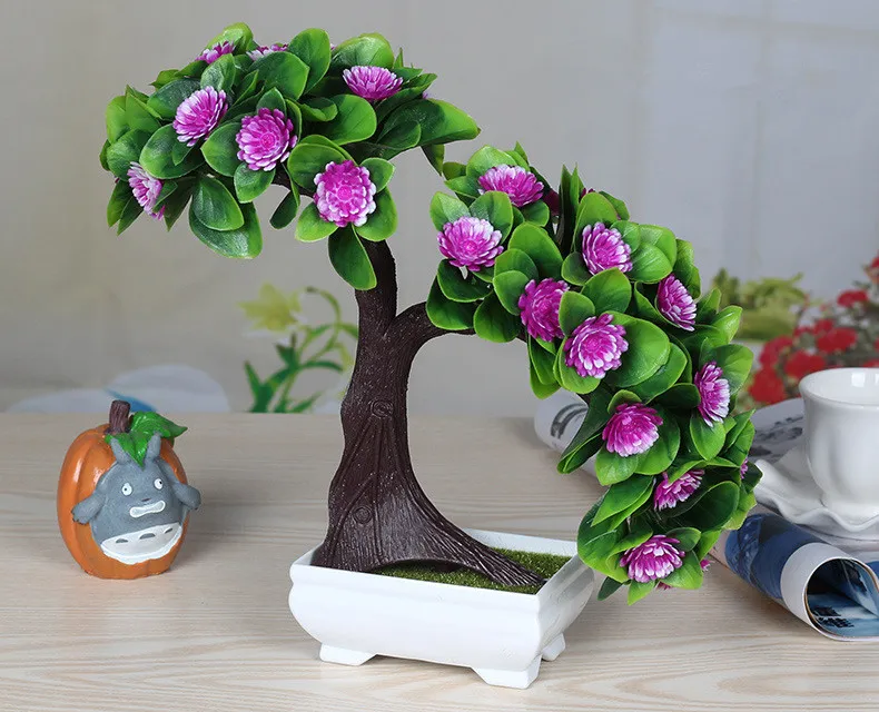 Flone Artificial Plants Flowers Fake Green Plant Welcome Pine Bonsai Simulation Plastic Flowers Wedding Home Decoration Plant (16)