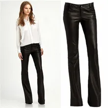 Для женщин модные тонкие Искусственная кожа Штаны высокого качества Flare Штаны Для женщин брюки! XS-XL