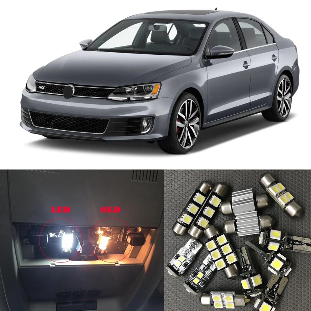 

13pc Car LED White Light Bulbs Interior Canbus Kit For 2011 2012 2013 2014 Volkswagen VW Jetta Map Dome License plate light Lamp