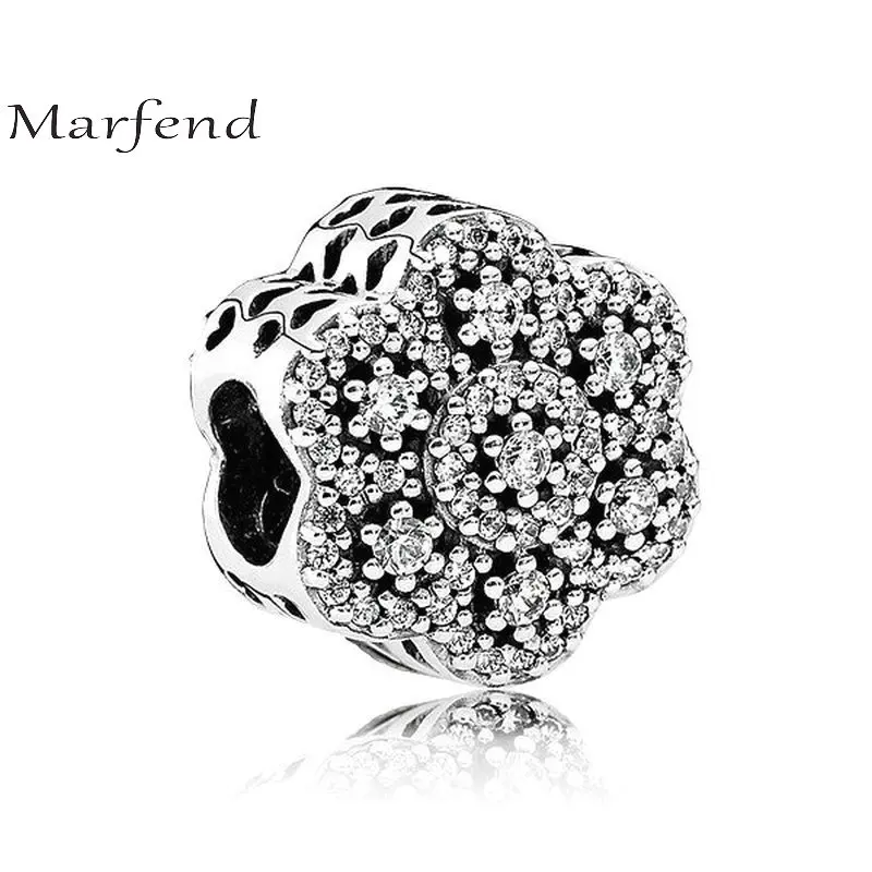 

Marfend Fine 100% Silver 925 Flashing Flowers Clear CZ Charms Beads Charms Bracelet Women Party Jewelry DIY Accessories