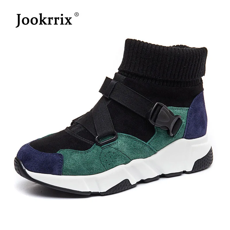 

Jookrrix Casual Shoes Women Fashion Platform Sneakers High Top Lady Genuine Leather chaussure Autumn Female footware Sock Shoes