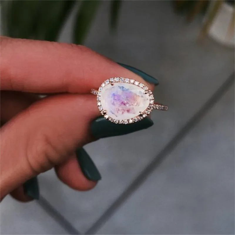 ZORCVENS лунный камень кольца для женщин микро проложили кубический цирконий кольца Винтаж розовое золото цвет обручальное кольцо