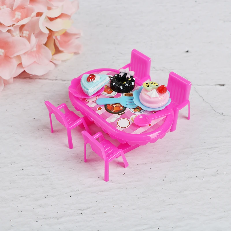 

1 Set Dolls Kitchen Furniture Donut Cake For Doll Dining Table Chairs Dinnerware Cabinet Furnitures Doll Pink