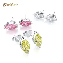 OneRain klasik 100% 925 ayar gümüş Mariquesa kesim pembe Topaz taş kulak çiviler beyaz altın küpe takı toptan