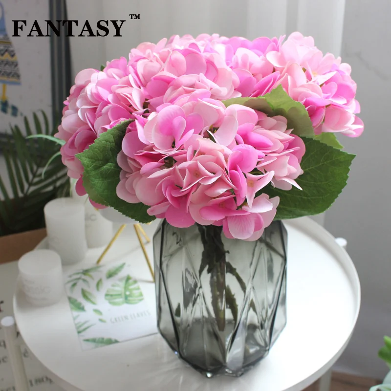 

FANTASY 1pc Fake Silk Hydrangea Flower Real Touch Artificial Flowers Bouquet Floral Ball Faux Flower for Wedding Home Decoration