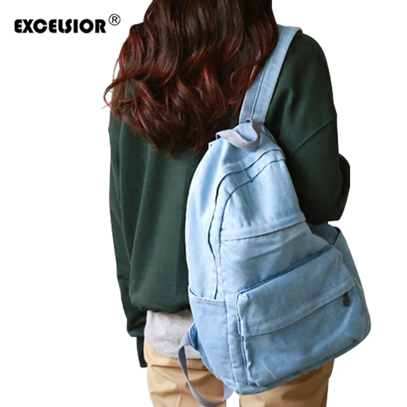 EXCELSIOR backpack schoolbag women school backpack bags denim jeans