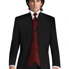 Классический стиль Черный Жених Смокинги друзей жениха мужской блейзер выпускные костюмы на заказ(пиджак+ брюки+ жилет+ галстук) K: 390