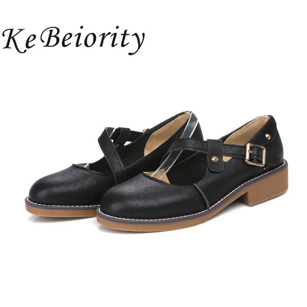 New 2017 ladies flat shoes leather spring ankle strap women flats black