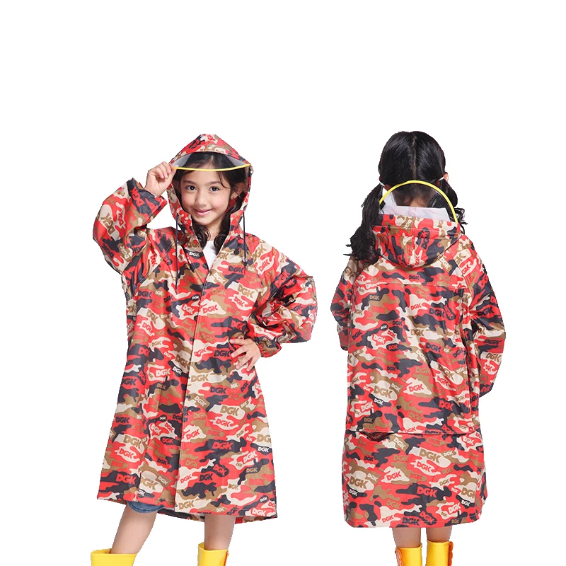 

Children's padded polyester raincoat with a student bag raincoat Primary school kids camouflage polyester raincoat
