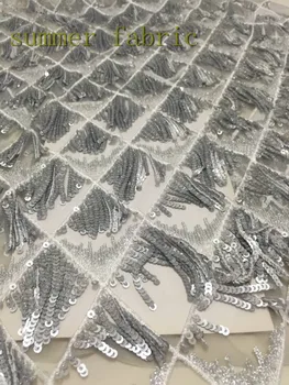 

2017 High quality French Lace Fabric High Quality African Tulle Embroidered Fashion grey sequins Nigeria net Lace Fabric