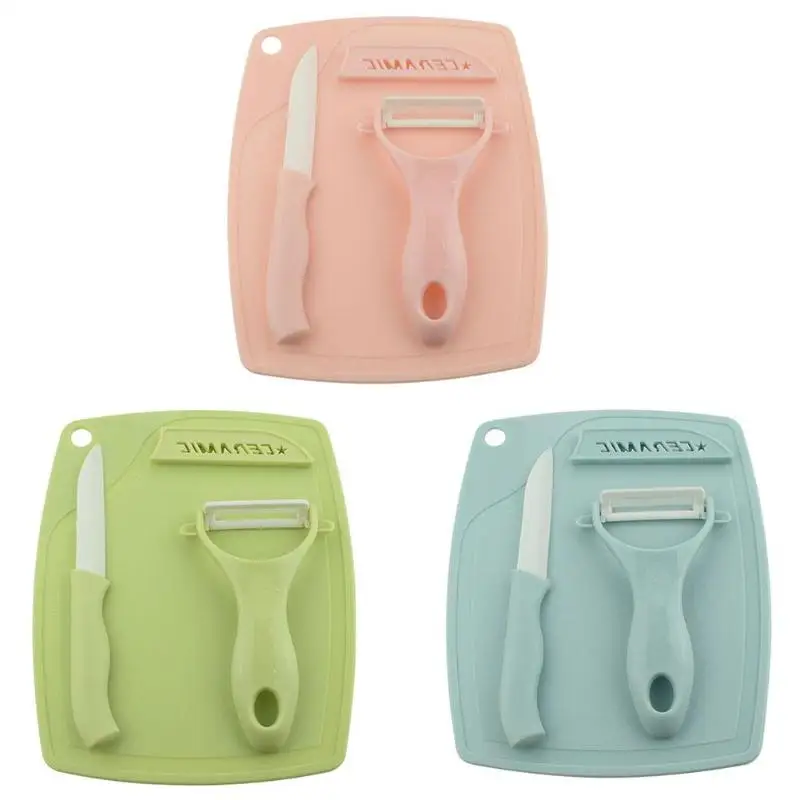 

3pcs Ceramic Fruit Knife Peeler Cutting Board Household Kitchen Tools Set