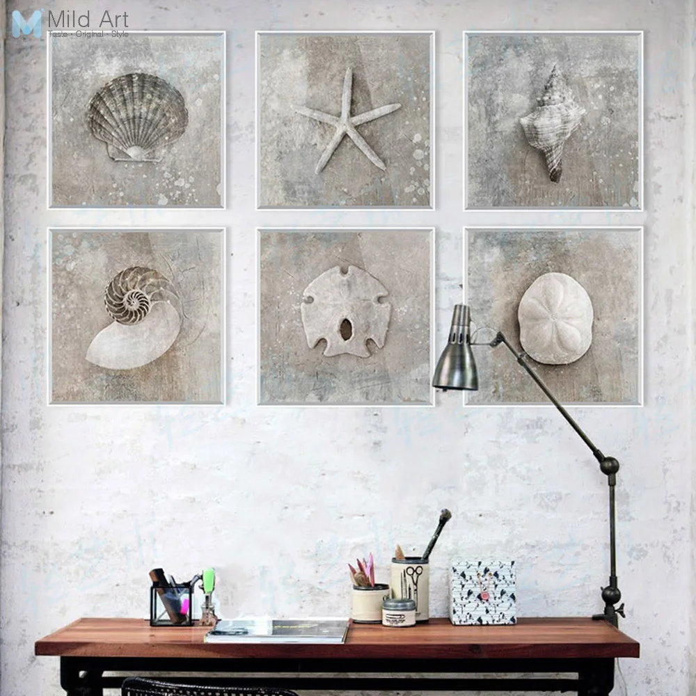 

Vintage Retro White Chic Sea Shell Fossil Classic Photo Canvas Square Art Print Poster Wall Picture Home Decor Painting No Frame