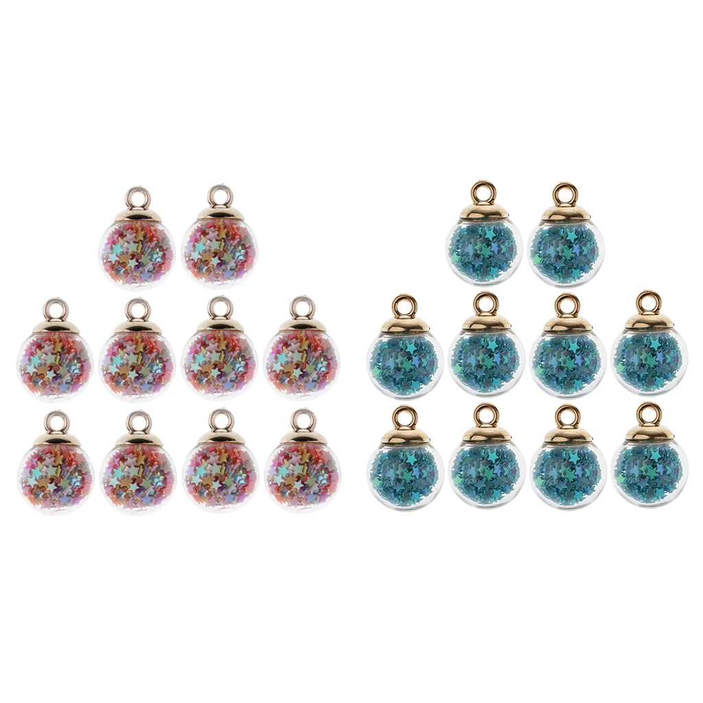 20pcs 16mm Colorful Transparent Glass Ball Star Charms Pendant Finding for Hair Jewelry Accessories Earring Jewelry Making