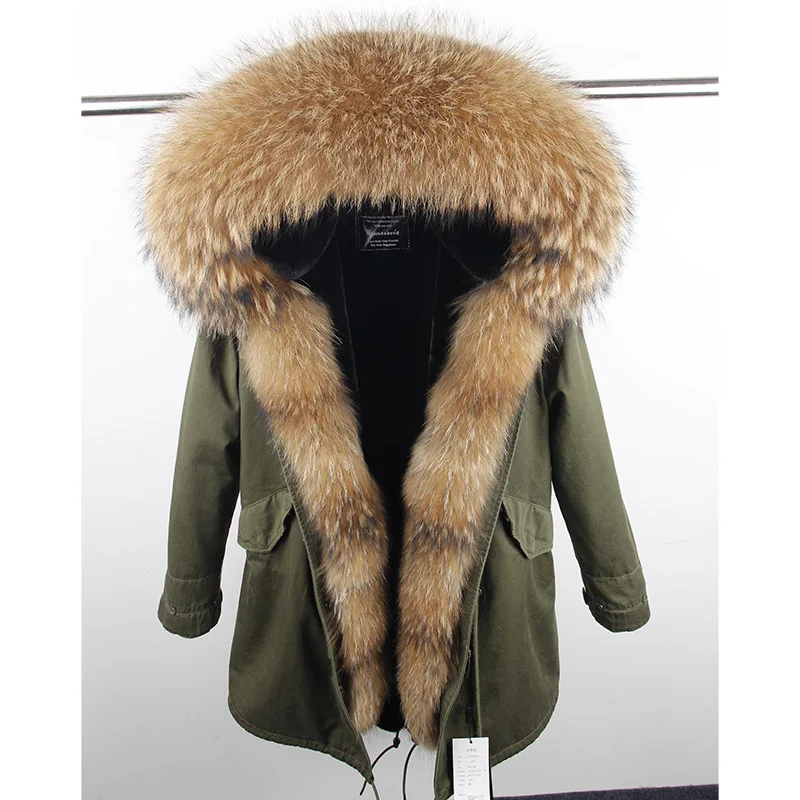 Женское зимнее пальто, длинная куртка, парка, камуфляж, армейский зеленый, енот, меховой воротник, с капюшоном, парка, пальто, натуральный мех, зимнее пальто для женщин - Цвет: ED14-13