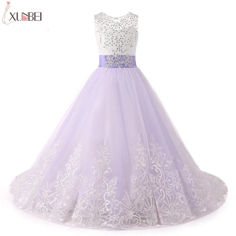 

12 Colors Flower Girl Dresses Court Train Hollow 2019 Crystal Appliques Pageant Dresses For Girls Lace Communion Princess Dress