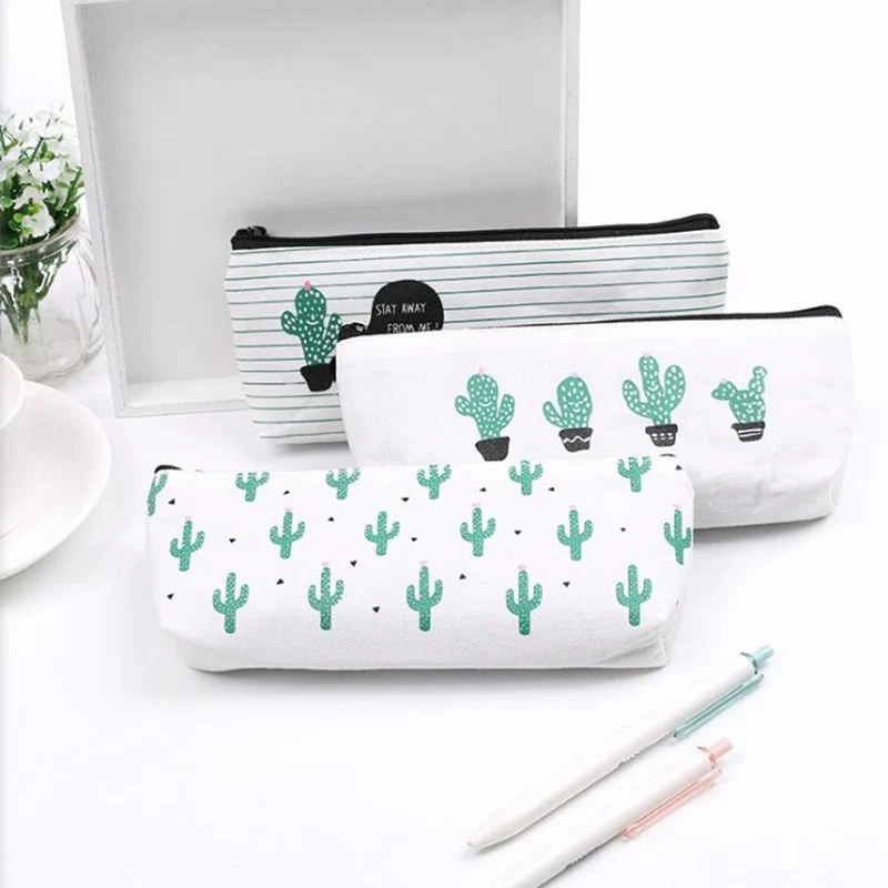 Canvas Cactus Pattern Makeup Bag Creative Beauty Cosmetic Bag Women Storage Pouch  Multifunction Make Up Case Necessarie